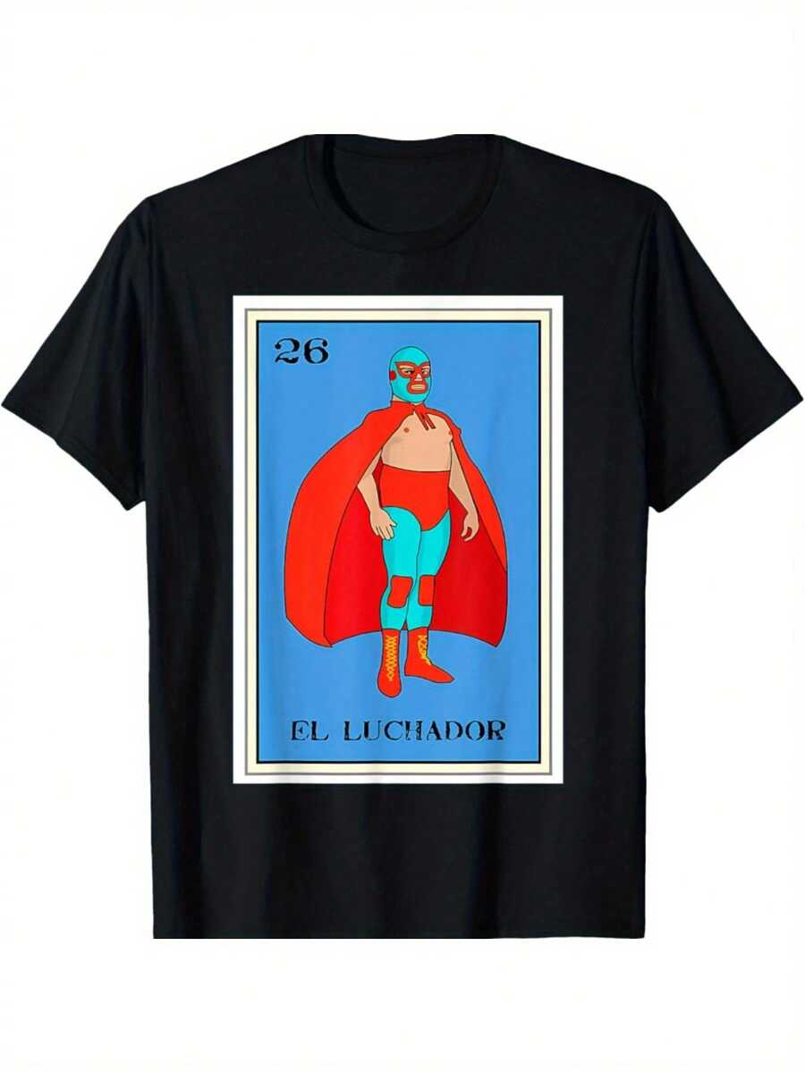 Camiseta de Tarjeta de Lotería Mexicana El Enmascarado Tarjeta Divertida - Negro - Ver 1