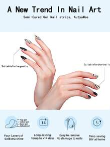 20 ongles Autocollants de gel french blanc semi-curé, film adhésif pour ongles couvrant complètement, autocollants de gel UV longue durée, convenant aux femmes et aux filles pour la décoration quotidienne des ongles