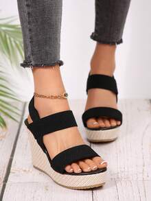 2025 Summer Woven Platform Sandals For Women, Non-Slip, Casual And Versatile - Black - View 3