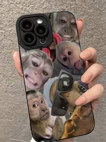 Expression 1pc New Creative Monkey Design Phone Case Compatible With Iphone 16 Pro Max, Protective Cover Compatible With Iphone 11/12/13/14 Plus, XR/7/8 Plus/15 Pro Max Waterproof Shockproof Anti-Fall Scratch Resistant - Black - View 2