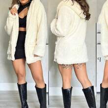 Women's Teddy Coat With Hood And Pocket For Winter - Beige - View 1