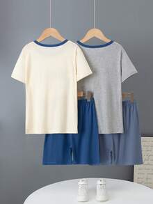 4pcs Set Boys Thin Sleepwear, Printed Cotton Short Sleeve Shorts, Summer Thin Pajama Set - Multicolor - View 2