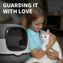 大型消毒封闭式猫砂盆 - 宽敞的椭圆形顶部入口设计，可折叠的防溅和气味控制，耐用且易于清洁，适合多猫家庭