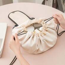 RANCAI 1pc Slouchy Cosmetic Bag, Women's Large Capacity Portable Travel Organizer Pouch, French Drawstring Closure Skincare Products Storage Bag - Multicolor - View 5