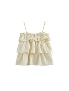 Summer Casual Solid Color Ruffle Hem Slip Camisole - Apricot - View 3