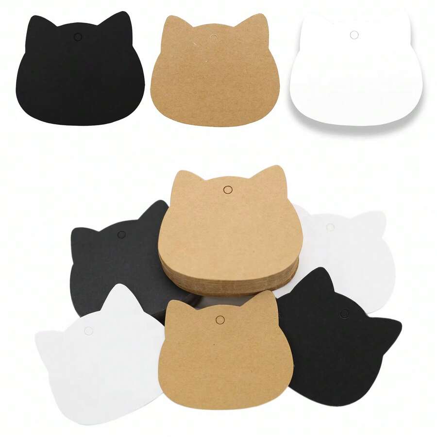 100 Thẻ Giấy Kraft Đầu Mèo Nhãn Làm Vườn DIY Ghi Chú Đám Cưới Thẻ Quà Tặng Thủ Công Trống - Nhiều màu - Xem 1