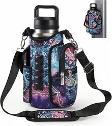 icolor Bolsa magnética para gimnasio, bolsa magnetica gimnasio,soporte para botella de agua, bolsa de transporte para botellas de gimnasio con bolsillos para teléfono y asa para el hombro (negro puro) - Mandala - Ver 6