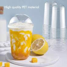 50pcs - 10/12/16 Oz Crystal Cups With Dome Lids, Suitable For Iced Coffee, Cold Drinks, Milkshakes, Smoothie Cups, Party