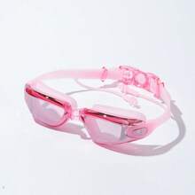 1 件成人游泳镜，男女通用大镜框电镀防水防雾透明游泳镜带耳塞，海滩必需品，海滩配件，泳池浮板
