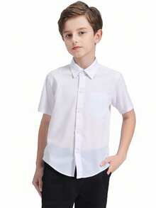 Boys White Short Sleeve Shirt Back To School Shirts Toddler With Pocket Size 6-14Y
