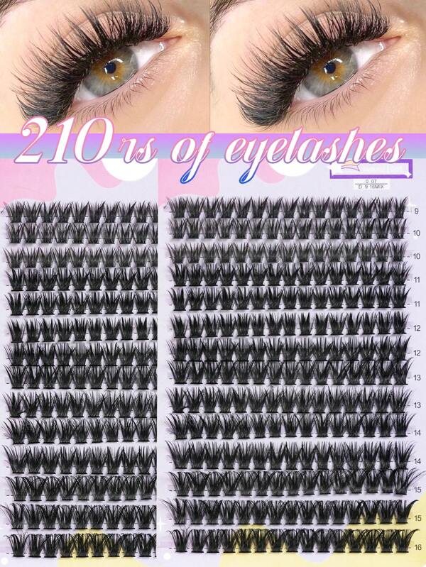 14 Row False Eyelash 225PCS Extension Set Natural Appearance Fluffy D-Curled Thick, Soft And Lightweight False Eyelash Divided Into Left And Right Eyelash 5D Messy False Eyelash Wearing Soft And Comfortable Magnifying Eyes Lifting Eye Tail To Create Perfect Eye Makeup