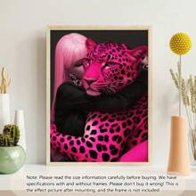 1pc Modern Girl Hugs Pink Panther Canvas Prints Poster Posters Wall Art Room Decoration Stuff Graduation Gift Optional Frame ,Wall Art With Frame