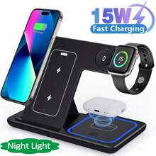 LED Fast Wireless Charger Stand 3 In 1 Foldable Charging Station For I Phone 16 15 14 13 12 A Pple Watch 9 8 7 6 5 Air Pods Pro