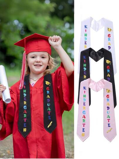 Eșarfă de umăr pentru absolvire - Curea onorifică pentru ceremonii pentru absolvenții de grădiniță și grădiniță, Curea de etichetă din poliester cu litere colorate și design de șepcă, Decorațiuni de absolvire