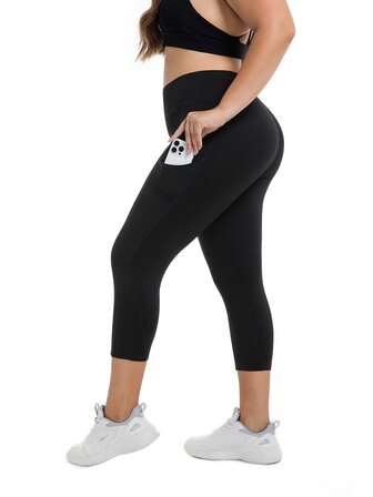 Plus Size Women's Capri Leggings, High-Waist Stretchy Workout Pants, Comfortable & Breathable For Yoga, Running Or Gym
