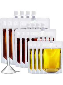 10 件装塑料瓶隐藏式可重复使用饮料袋，防漏塑料，非常适合旅行和户外运动，带 1 个漏斗的储水袋，隐藏式设计的可重复使用饮料袋，万圣节装饰，液体袋，血袋