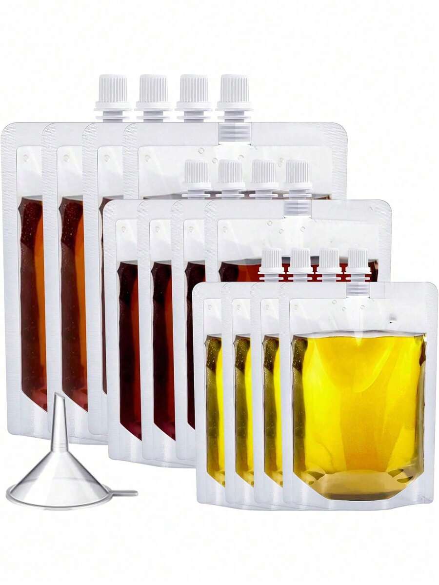 10 件装塑料瓶隐藏式可重复使用饮料袋，防漏塑料，非常适合旅行和户外运动，带 1 个漏斗的储水袋，隐藏式设计的可重复使用饮料袋，万圣节装饰，液体袋，血袋