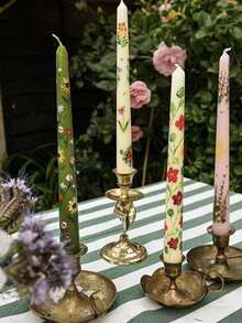 2pcs 10-Inch Handmade Flower Candles, Dripless & Unscented Candles, Suitable For Home Gatherings - Multicolor - View 1