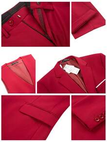 Men's 3 Piece Suit Set Slim Fit Single Breasted Blazer Vest Pants Wedding Groom's Suit Light Wine Red/Denim Blue/Pink - XS To XXXL  Business - Business Commuting  Business - Formal Business  Business - Evening Attire    All  Spring/Fall  Slim Fit  Button  Pocket  Formal & Evening  Christmas  Halloween  Thanksgiving Day  Easter  Independence Day  International Workers' Day - Burgundy - View 4