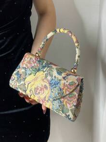 Túi xách thêu họa tiết hoa xuân/hè mới cho nữ, phong cách cổ điển, họa tiết hoa Trung Quốc, phù hợp với sườn xám, lý tưởng để sử dụng hàng ngày, tiệc tùng, tụ họp, đám cưới, nhẹ, mặt dây chuyền cổ điển đa năng, ví đeo tay thanh lịch cho nữ - Màu vàng - Xem 2