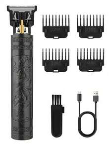 HIENA 2 件套专业理发器组合套装，男士无绳理发器，5 种型号和款式，T9 刀片，剃须顺滑，USB 充电端口带 LED 1500mAh 锂电池，陪伴家人的亲密伴侣 - 黑色 - 查看 4