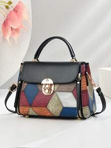 1pc Retro Floral Print One Shoulder Handbag, Twist Lock Flap Zipper Wallet, Elegant Women Purse For Holiday Outfit, Sweet Style Gift For Ladies