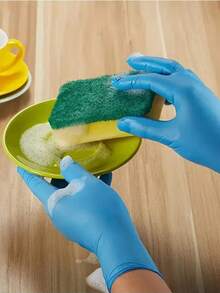 20/50/100 Pcs Disposable Black Gloves, Waterproof, Suitable For Kitchen Cleaning, Tattoo, Dyeing, Pet Care And Housework. They Have Excellent Elasticity, Ideal For Food Handling, Nail Care, Dishwashing And Household Cleaning - Blue - View 5