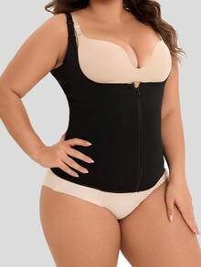 女士束腰背心，压缩塑身衣，用于核心锻炼和姿势支撑 - 黑色 - 查看 5