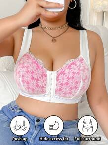 Plus Size Women Non-Wired Lace Patchwork Comfortable Everyday Bras