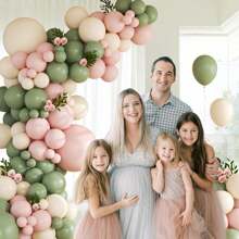 96pcs Pink & Green Balloon Arch Garland Set, With Light Green & Pastel Pink & Ivory Balloons, Suitable For Birthday, Bridal Shower, Party, Boho Baby Shower Decoration