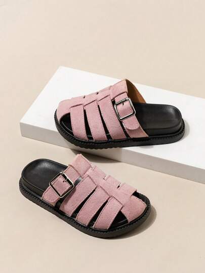 2025新款编织儿童套脚凉鞋，夏季户外穿着，平底罗马凉鞋