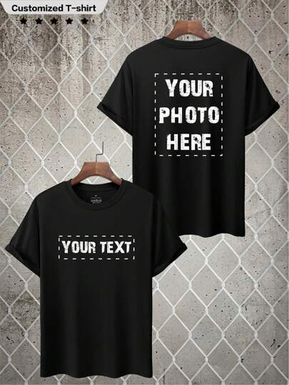 Customized Men's T-Shirt, Input Your Text/Blessing/Funny Text, Upload Your Photo/Friend/Partner Photo, Black T-Shirt, Festival Gift, Anniversary Gift, Company Team Building Uniforms, Halloween Costume, Gift For Him, Spring/Summer Round Neck Short Sleeve T-Shirt, Party Wear, Men's Black Short Sleeve For Summer Ornamental,Dawg Stylish,Fashion,Hipster,Contracted,Easy Costume,Modest Fashion,Minimal Chic,Casual Custom,Unique,Personalized Ideal Gifts For Him Family,Boyfriend,Friends,Children,Easy Comfort