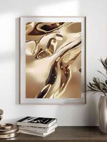 1 pieza Obra de arte de pared dorada y beige, impresión en lienzo, pósteres de arte de moda de lujo, decoración de arte moderno de pared, decoración para sala de estar, dormitorio, oficina y hogar, sin marco