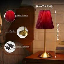 1Pack LED Metal Table Lamp -Fabric Shade Desk Lamp, 3-Color LED Desk Lamp For Bedroom Nightstand,Patio Table Lamp,Night Light For Kids Nursery - 紅色 - 查看 4