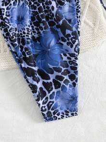 Bộ 2 món bikini gợi cảm hở lưng, họa tiết hoa và da báo, phong cách Bohemian, thích hợp cho bãi biển và kỳ nghỉ hè. - Màu xanh bụi bặm - Xem 5