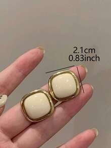 1 对简约几何优雅女士耳钉，日常时尚饰品 - 米色 - 查看 4