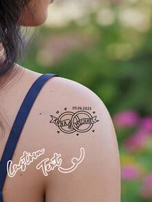 Custom Tattoo Phrases Custom Temporary Tattoos Fake Tattoos Personalized Gifts Custom Names, Luxury Personalized Wedding Temporary Tattoos - Custom Bride And Groom Names And Dates - Elegant Floral Design Versatile, Decorative, Lettering, Exquisite, Fashion, Vintage, Unique, Custom, Personalized, Custom, Ideal Gift For Her, Girlfriend, Her, Grandparents, Anniversary, Wedding - Multicolor - View 3