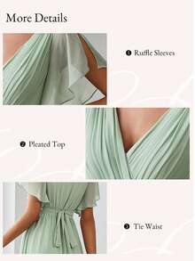 蝴蝶袖後綁帶褶邊雪紡伴娘連衣裙 - 薄荷綠 - 查看 4