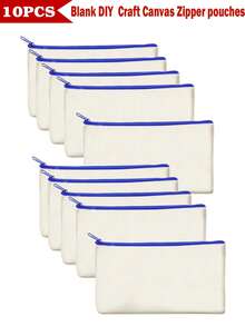 5/10/20pcs Set Blank Canvas Tote Bags For DIY Painting And Digital Printing, Portable Cosmetic Bags For Toiletries, Travel Makeup, Gifts To Express Love And Gratitude, Cute Handbag/Wallet/Snack/Gift Storage Bag With Zipper For Lipstick, Brush, Skincare, Phones, Coins, Small Items Make Up Bag - Beige - View 17