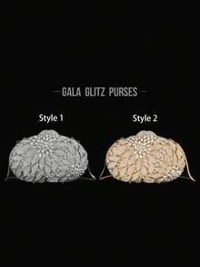 1pc Elegant Clutch Bags Rhinestone Flower Design Evening Purses For Party&Prom,Luxury Metal Crystal Handmade Clutch Bags For Women,Rhinestone Dinner Clutches Novelty/Glitter Handbags For Wedding Bride/Gifts - Multicolor - View 2