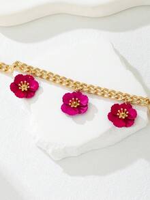 1 件粗链多巴胺主题双层三叶花脚链，充满活力的夏日海滩度假，适合女性、派对、约会、日常穿着的礼物 - 玫紅色 - 查看 5