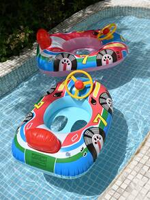 1 件带座椅的充气游泳圈，可爱儿童游泳池浮圈，带手柄的幼儿游泳训练圈，带方向盘的夏季游泳浮圈