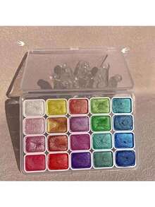 1/12/ 20/ 60 Colors Watercolor Painting Set, Metallic Watercolor Paint Set, Glitter Watercolour Solid Paint Box, Pearlescent Watercolor Paint Set For Artists And Painting Lovers,Back To School,School Supplies - Multicolor - View 6