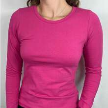 Women's Basic Long Sleeve Cotton Blouse - Hot Pink - View 2