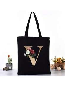 Fashion Casual Shoulder Bags Gold Letter Printing Shopper Canvas Foldable -Friendly Shopping Bag Tote Handbags Large Capacity Travel Grocery BagSchool Bag,Back To School Backpack,Large Capacity,Lightweight,Portable,Laptop Compartment, Suitable For Teen Girls Women College Students, Perfect For Back To School,College,Middle School, High School,Work , Business, Commute
