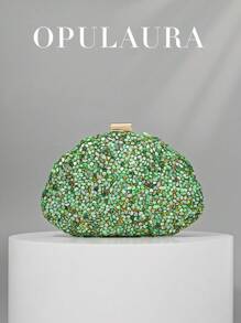 Borsa clutch da donna OpulAura, di lusso, decorata con cristalli, a forma di conchiglia, borsetta da cerimonia elegante, adatta per matrimoni, gala, eventi formali, abbinata bene con abiti da festa, vestiti luccicanti