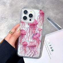 Pink Jellyfish Art Element Pattern Printing Mobile Phone Case Is Suitable For IPhone16 15 14 13 12ProMAX Soft Edge 11 Shock-Proof Protective Case, Suitable For Gifts For Male And Girlfriend - trong suốt - Xem 2