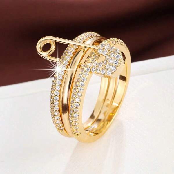 Ring mit mehreren Lagen und Stecknadel-Design, mit glänzenden Zirkoniasteinen besetzt. Wähle einfach die Farbe, die zu deinen Alltagsoutfits und Partyzubehör passt.