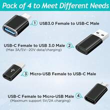 USB C Adapters 4 Packs, USB C To USB 3.0 OTG Adapter, Micro USB To USB C Adapter Compatible With MacBook Pro, Smartphones, Laptop, PC, In Car And More - Black-4pack - View 3