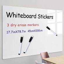 1pc Whiteboard Sticker [FREE 3 Chalk Markers], Self-Adhesive Can Be Trimmed, Suitable For Office, School, Home - Use For Writing, Drawing, Math, Doodling - White - View 1